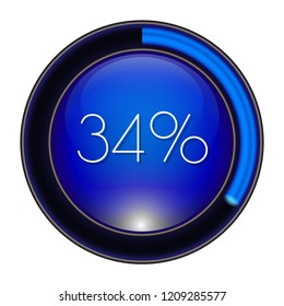 34% Glass blue  Vector loader progress button. step by step zero to hundred. 3D high quality premium well aligned graphic