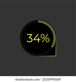 34% Loading. Ui Diagram vector. Download progress icon. Circle diagram interface. Thirty four percent downloading.