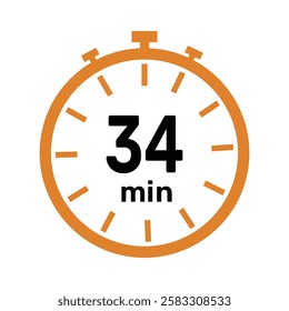 34 minute Timer, clock, icon vector stopwatch isolated icons. Countdown timer symbol.