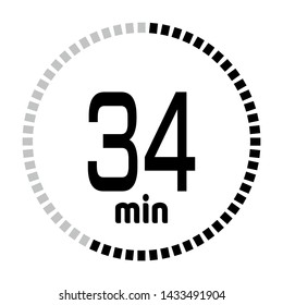 The 34 minutes countdown timer or digital counter timer clock vector icon. Stopwatch vector icon, digital timer.   For smartphone UI or UX countdown timer design.