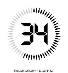 The 34 minutes or seconds, stopwatch vector icon, digital timer. clock and watch, timer.