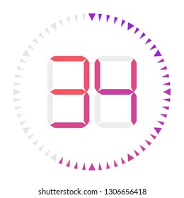 The   34 minutes, stopwatch vector icon, digital timer. Vector digital count down circle board with circle time pie diagram. Watch outline style design, designed for web and app.