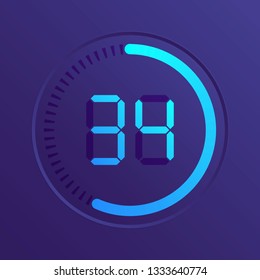 The 34 minutes, stopwatch vector icon, digital timer. Vector digital count down circle board with circle time pie diagram. Watch outline style design, designed for web and app.
