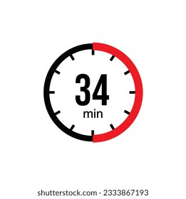 The 34 minutes, stopwatch vector icon. Stopwatch icon in flat style on a white background. Vector stock illustration.