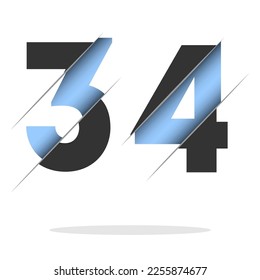 34 number cut design for decorative design. 3d art wallpaper. Vintage vector ornament template.