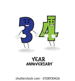 34 NUMBER CUTE YEAR ANNIVERSARY CELEBRATION DESIGN VECTOR TEMPLATE ILLUSTRATION