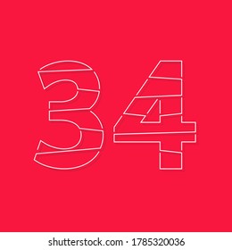 34 números, letra de trazo lineal. Diseño moderno y creativo. Para logotipo, etiqueta de marca, elementos de diseño, identidad corporativa, aplicación y más. Ilustración vectorial aislada