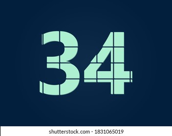 34 number, vector desing font.  Made of knife cut. For logo, brand label, design elements, corporate identity, application & more. IsolatedEps10 illustration