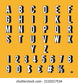 3-4 numbers letters alphabet 3d decoration element symbol set design retro vector illustration