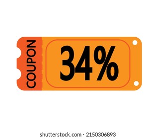 34% Off Coupon Vector. Orange Perforated Coupon Template On White Background For Stores