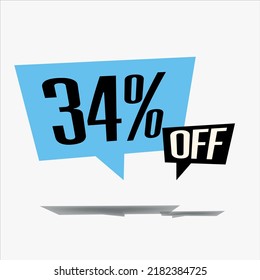 34% off discount sticker sale blue tag isolated vector illustration. discount offer price label, vector price discount symbol floating