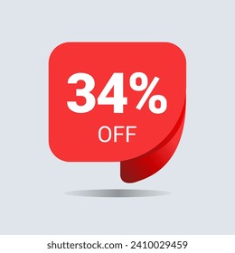 34% off discount, thirty four percent chat balloon. Special offer sale red tag. Concept of the price list for discounts. Advertising campaign, sales, label offer. Vector illustration.