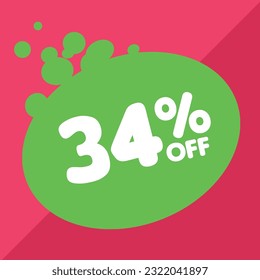 34% off per cent, percentage number in a colored circle, promotion, big sale, colorful background