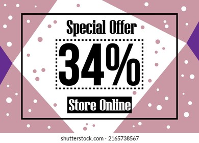 34% off. Sale sign design in style. Special offer in vector illustration.