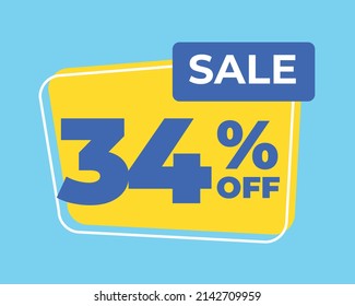 34% off tag thirty four percent discount sale blue letter yellow background