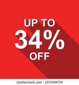 up to 34% off white text on a red background