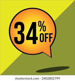 34% off a yellow balloon with black numbers
