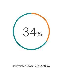 34% percent circle chart symbol. 34 percentage Icons for business, finance, report, downloading.