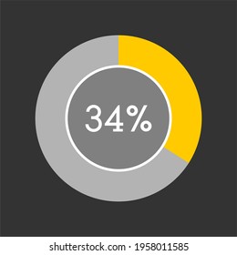 34 percent, circle percentage diagram on black background vector illustration.