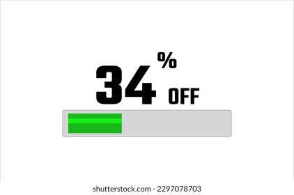 34 percent off. Banner with loading bar, green and gray color, white background, and black font.