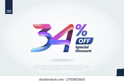 34 Percent Off Banner Vector with Modern 3D Gradient Typography for Sale Promotion