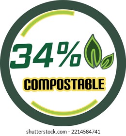 34% percentage of compostable circular vector art illustration with fantastic looking font and green black and orange colors