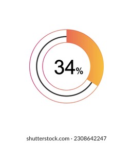 34 Percentage diagrams, pie chart for Your documents, reports, 34% circle percentage diagrams for infographics.