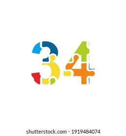 34 Puzzle number illustration. Vector Eps10