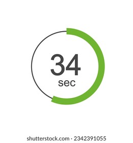 34 sec Digital Countdown Timer Vector Icon. 34 sec Stopwatch Analog or Digital Timer Illustration.