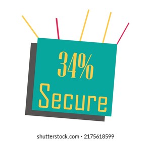 34% Secure Sign label vector and illustration art with fantastic font yellow color combination in green background