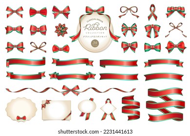 34 sets of Christmas color ribbon illustrations. Classic and gorgeous ornaments and frames. Good for Christmas.( Text transition : "Classic ribbon illustrations")