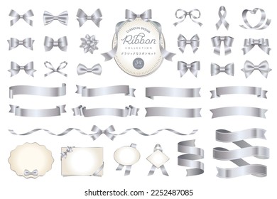 34 sets of Silver ribbon illustrations. Classic and gorgeous ornaments and frames. Good for Christmas, Father's day, Birthday, etc. ( Text transition : "Classic ribbon illustrations")