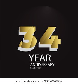 34 th anniversary event party. Vector illustration. numbers template for Celebrating.