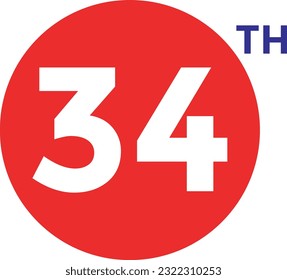 34 th Ordinal Numbers counting vector art illustration with fantastic font and blue red color - 34 th anniversary - happy birthday