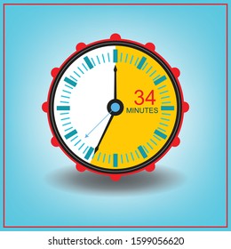34 Thirty Four Minutes Clock Icon. with blue background