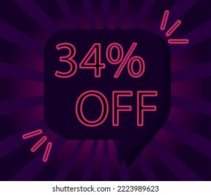 34% thirty-four percent off. pink outline on purple and black background. sale shopping banner. business fashion