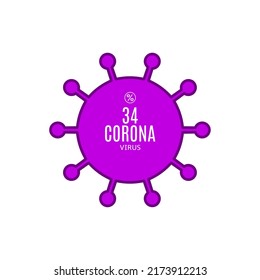 34% vector sign symbol in the form of virus illustration, corona outbreak diagnosis stamp, isolated on white background
