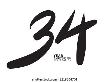 34 year anniversary celebration black color logotype vector, 34 number design, 34th Birthday invitation, logo number design vector illustration
