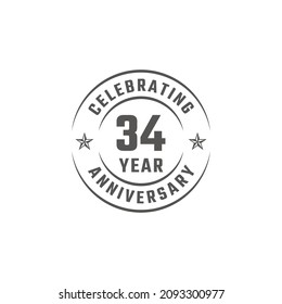 34 Year Anniversary Celebration Emblem Badge with Gray Color for Celebration Event, Wedding, Greeting card, and Invitation Isolated on White Background