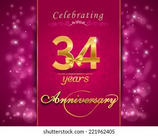 34 year anniversary celebration sparkling card, 34th anniversary vibrant background - vector eps10