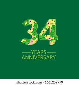 34 Year Anniversary Celebration Vector Template Design Illustration