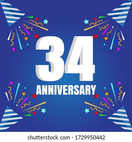 34 year anniversary celebration, vector design for celebrations, invitation cards and greeting cards