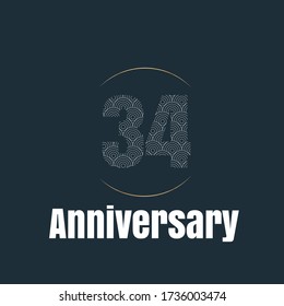 Celebración del 34 aniversario, diseño vectorial para celebraciones, tarjetas de invitación y tarjetas de felicitación