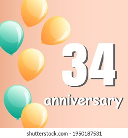 34 year anniversary celebration, vector design for celebrations, invitation cards and greeting cards