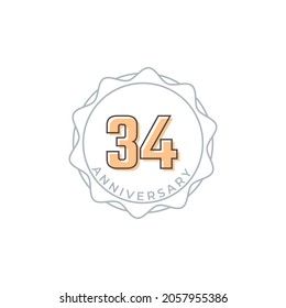 34 Year Anniversary Celebration Vector Badge. Happy Anniversary Greeting Celebrates Template Design Illustration