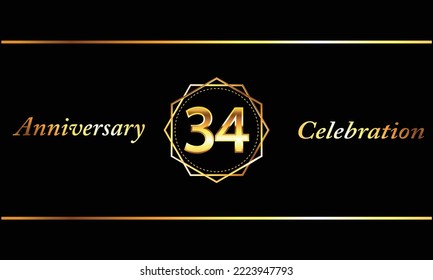 Celebración del 34 Aniversario del Diseño Vector con forma hexagonal de oro. Celebración del 34 aniversario. Banner de lujo de oro de la celebración del 34 aniversario.