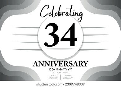 34 year anniversary flat black color logotype style with hand lettering on white background