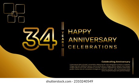 Diseño de logotipo de 34 años con un concepto de doble línea en color oro, logotipo vectorial ilustración de plantilla