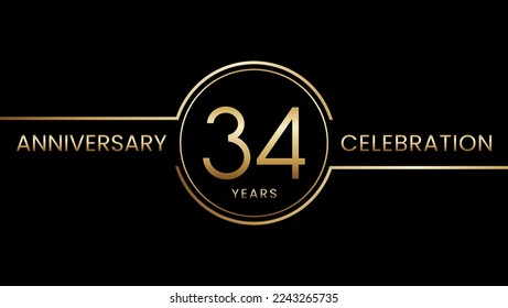 34-jähriges Jubiläum. Jubiläum Vorlage Design mit goldenem Ring. Logo-Vektorgrafik