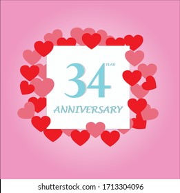 34 year anniversary, vector design with love for celebrations, invitation cards and greeting cards